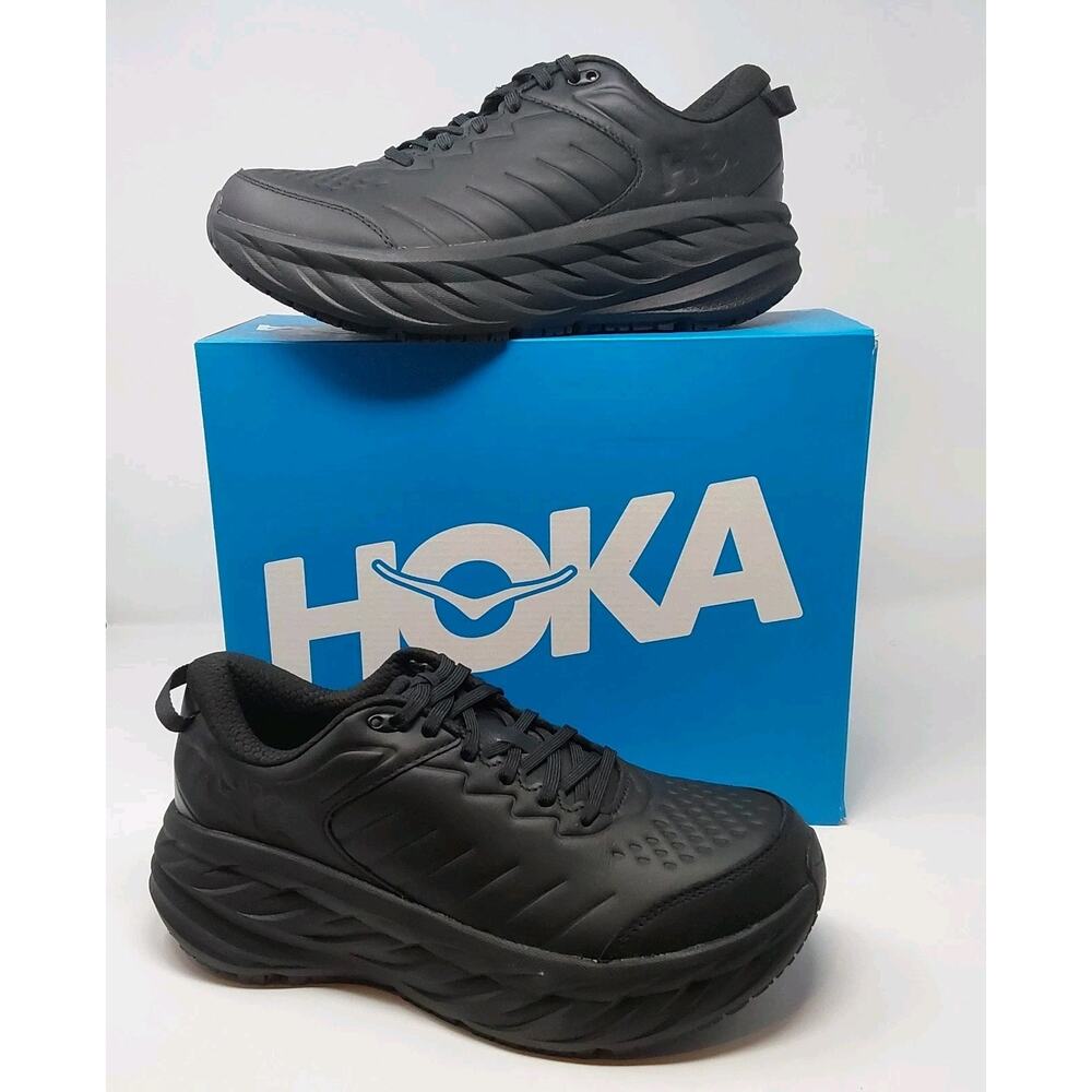 HOKA Bondi SR Wide Black Leather Slip Resistant Work Shoes Women’s 11D- Wide